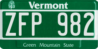 VT license plate ZFP982