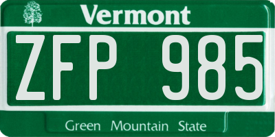 VT license plate ZFP985