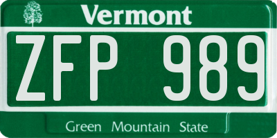 VT license plate ZFP989