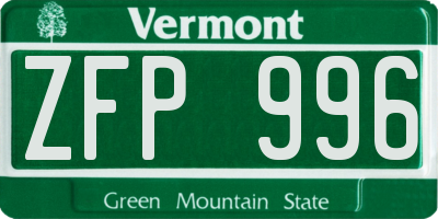 VT license plate ZFP996