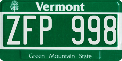 VT license plate ZFP998