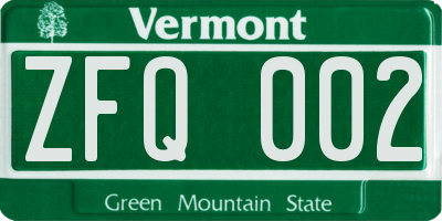 VT license plate ZFQ002