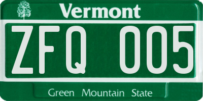 VT license plate ZFQ005