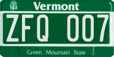 VT license plate ZFQ007