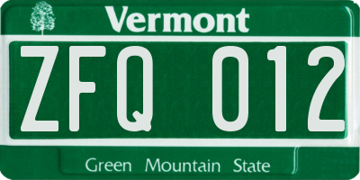 VT license plate ZFQ012