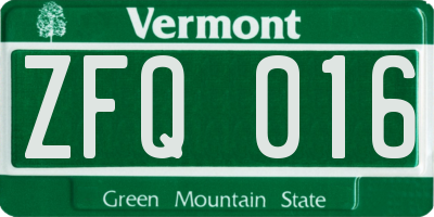 VT license plate ZFQ016