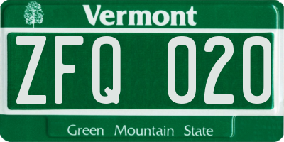 VT license plate ZFQ020
