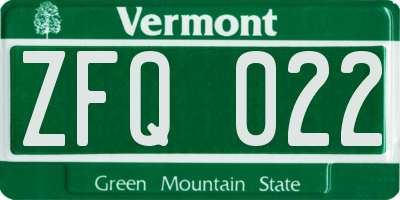 VT license plate ZFQ022