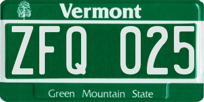 VT license plate ZFQ025