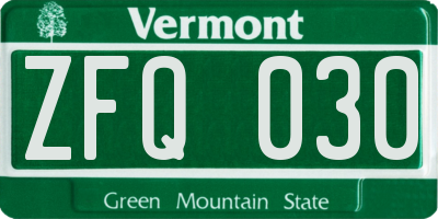 VT license plate ZFQ030