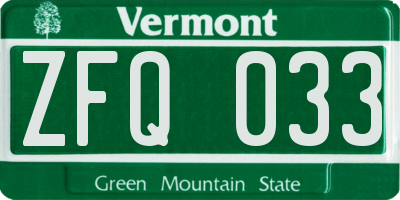 VT license plate ZFQ033