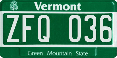 VT license plate ZFQ036