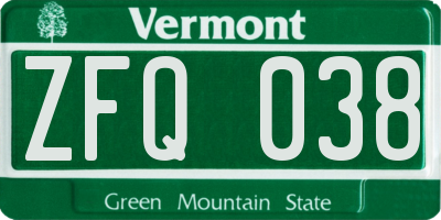 VT license plate ZFQ038