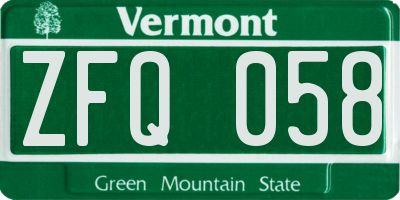 VT license plate ZFQ058