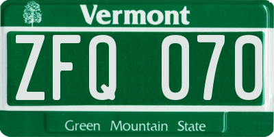 VT license plate ZFQ070