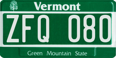VT license plate ZFQ080