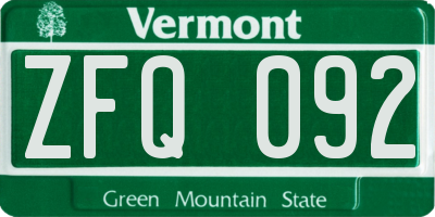VT license plate ZFQ092