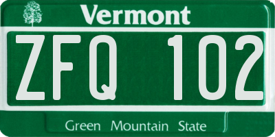 VT license plate ZFQ102