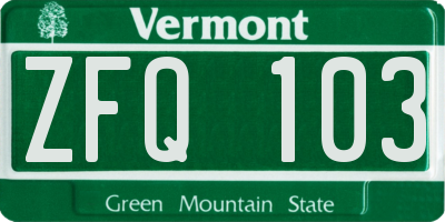VT license plate ZFQ103