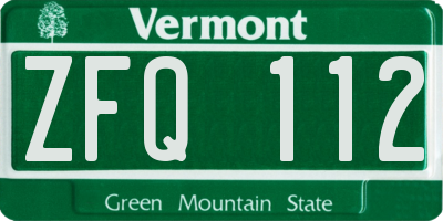 VT license plate ZFQ112