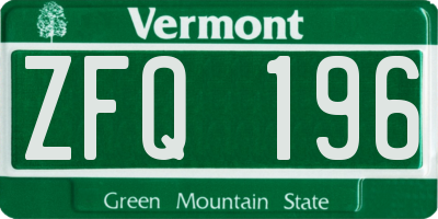 VT license plate ZFQ196