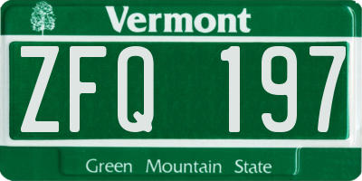 VT license plate ZFQ197