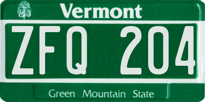 VT license plate ZFQ204