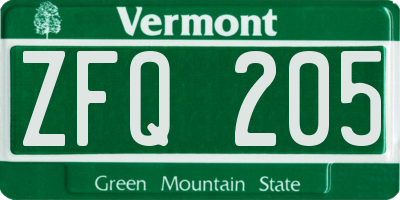 VT license plate ZFQ205