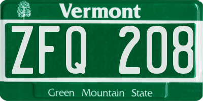 VT license plate ZFQ208