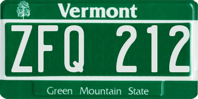 VT license plate ZFQ212