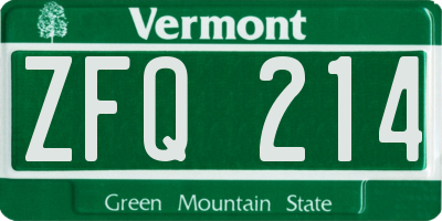 VT license plate ZFQ214