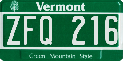 VT license plate ZFQ216