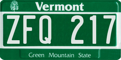 VT license plate ZFQ217