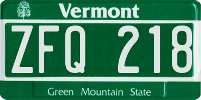 VT license plate ZFQ218