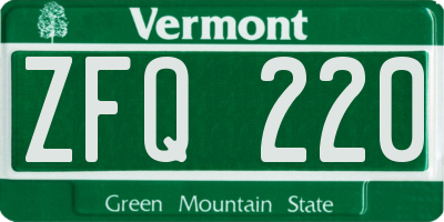 VT license plate ZFQ220