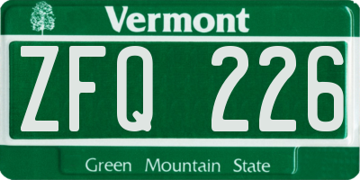 VT license plate ZFQ226