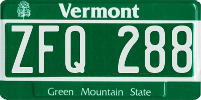 VT license plate ZFQ288