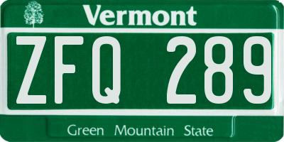 VT license plate ZFQ289