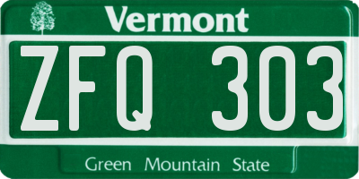 VT license plate ZFQ303