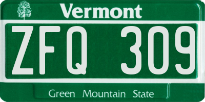 VT license plate ZFQ309