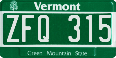 VT license plate ZFQ315