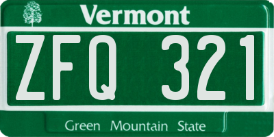 VT license plate ZFQ321