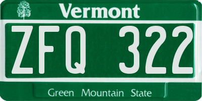 VT license plate ZFQ322
