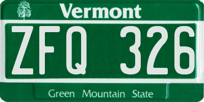 VT license plate ZFQ326