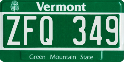 VT license plate ZFQ349