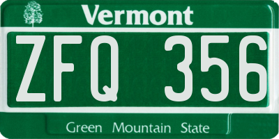 VT license plate ZFQ356