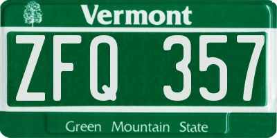 VT license plate ZFQ357