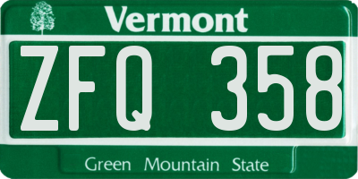 VT license plate ZFQ358