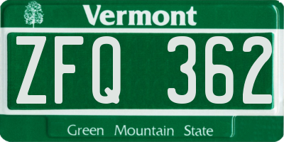 VT license plate ZFQ362