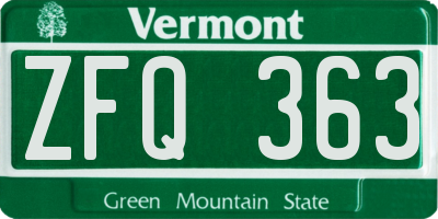 VT license plate ZFQ363